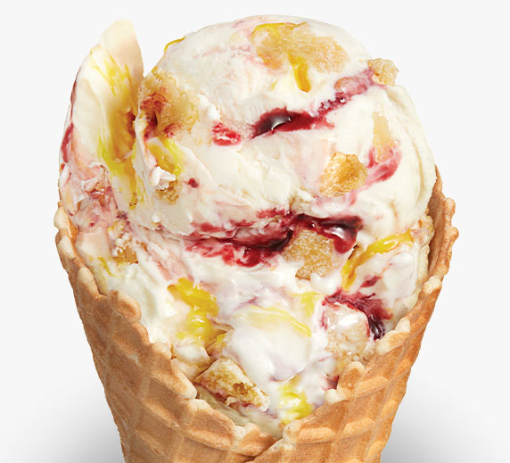 Lemon Berry Layer Cake Flavor of the Day in a Waffle Cone